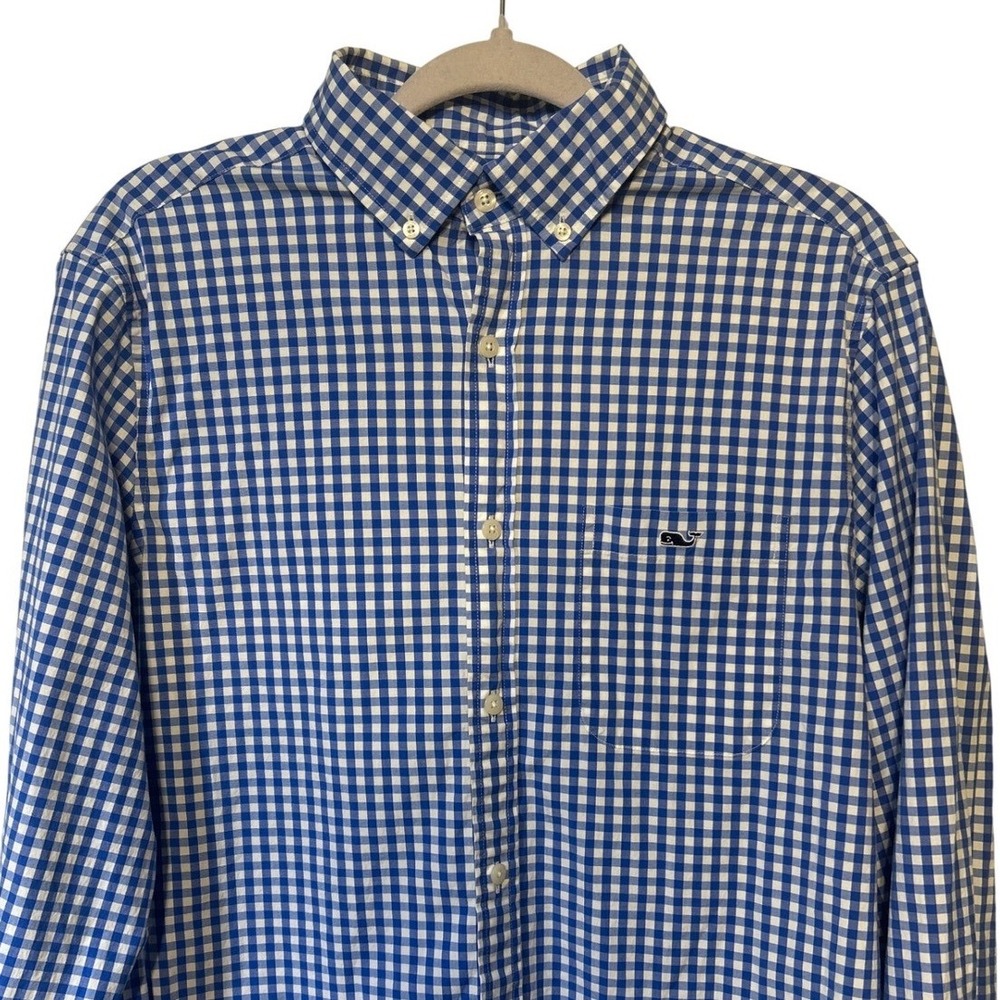 Vineyard Vines Gingham Check Button Down Shirt Men Blue White Classic Fit Size M